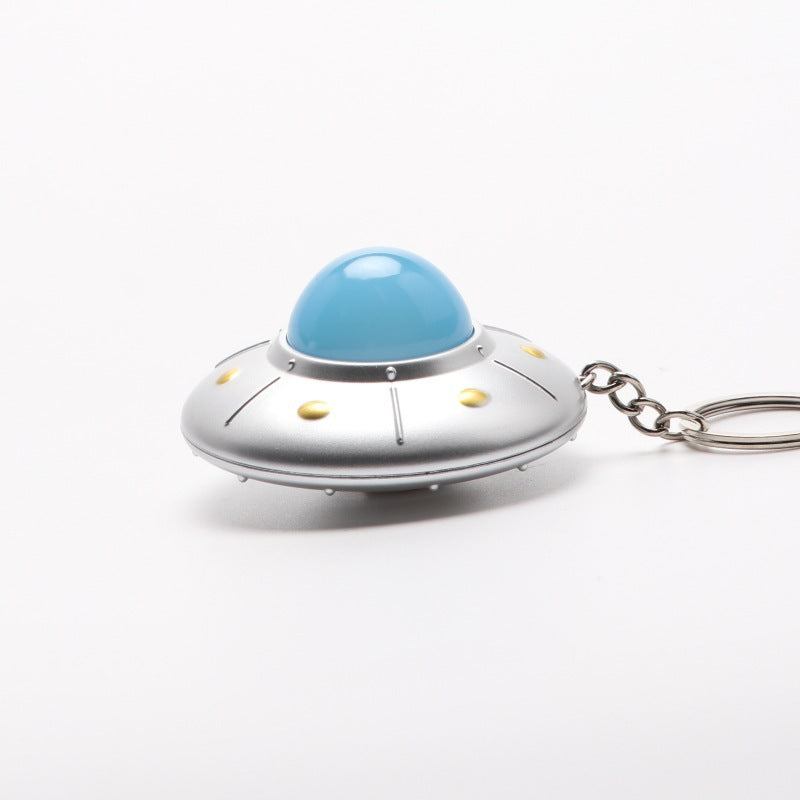 Sounding Luminous Flying Saucer Plastic Keychain Pendant