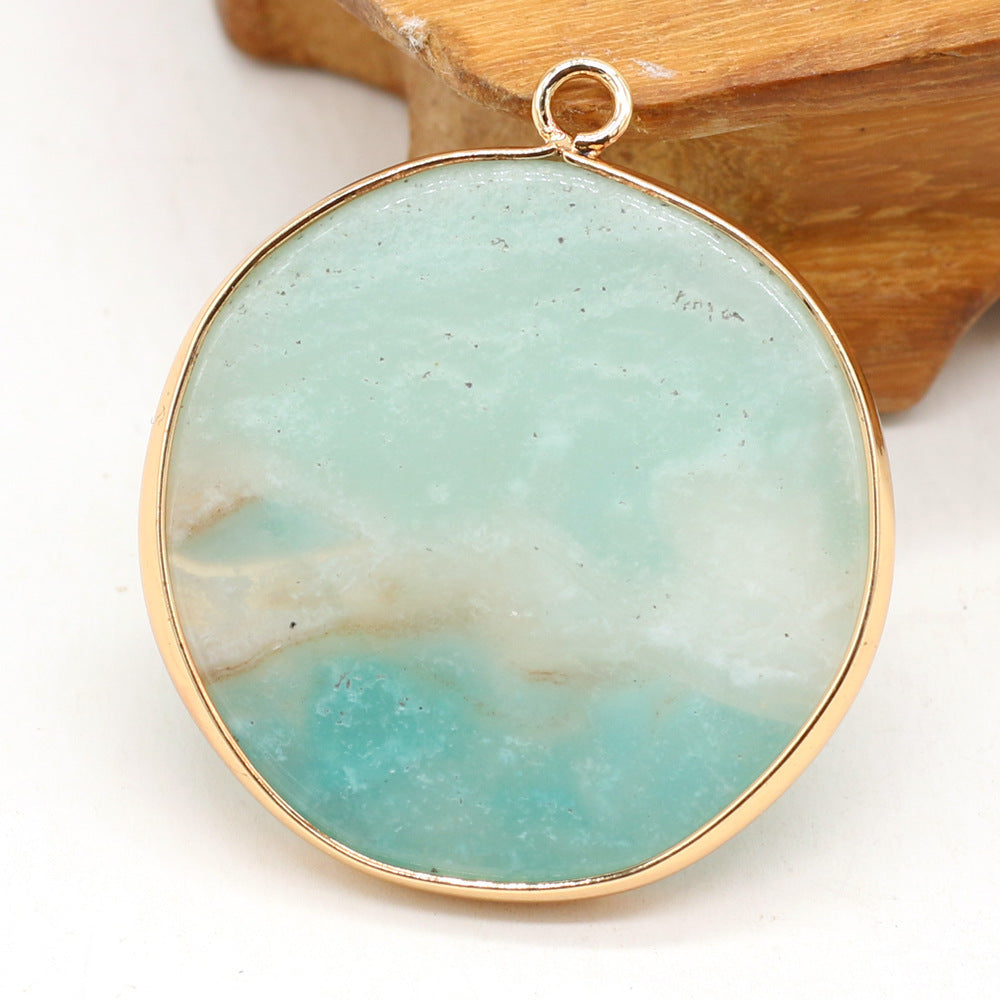 Natural Stone Gem Amazonite Round Pendant Handmade Craft DIY