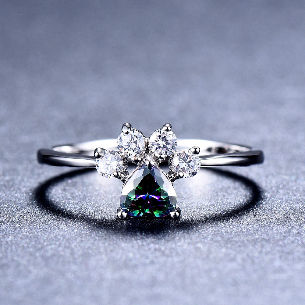 Temperamental Minority Design Footprints Heart-shaped Opal Ring