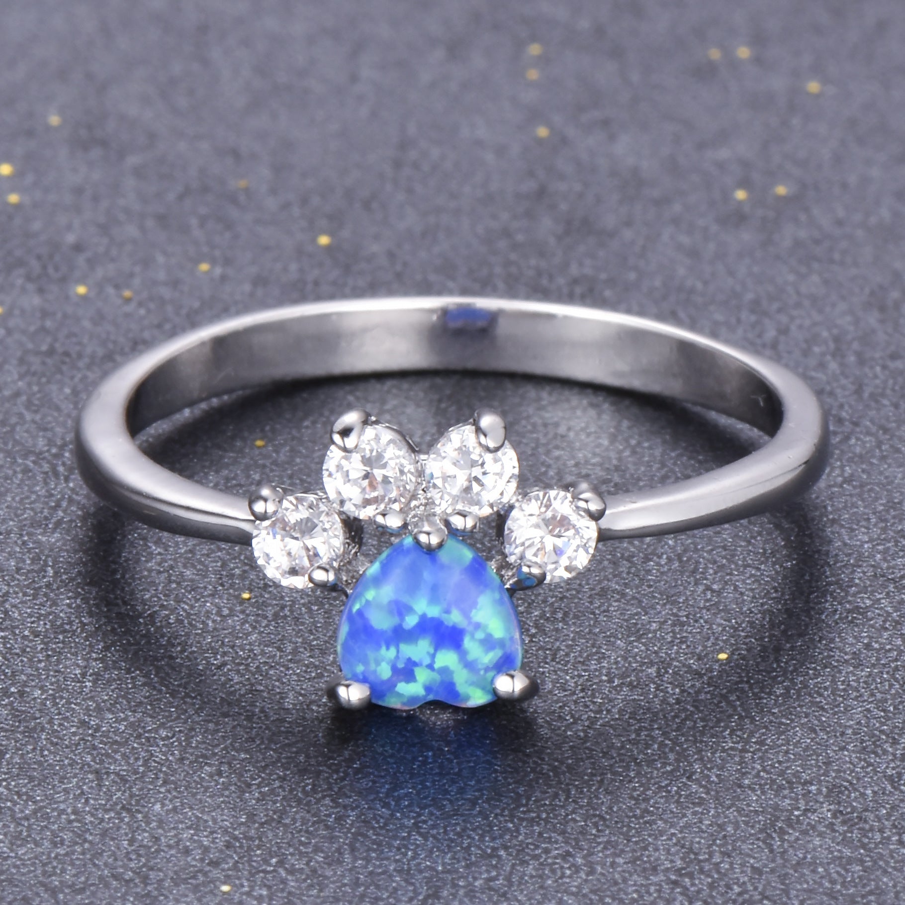 Temperamental Minority Design Footprints Heart-shaped Opal Ring