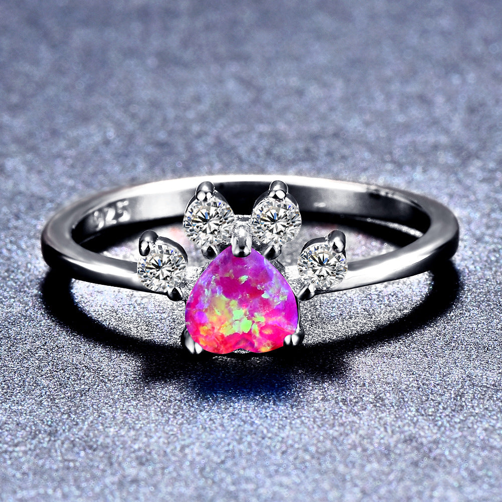 Temperamental Minority Design Footprints Heart-shaped Opal Ring