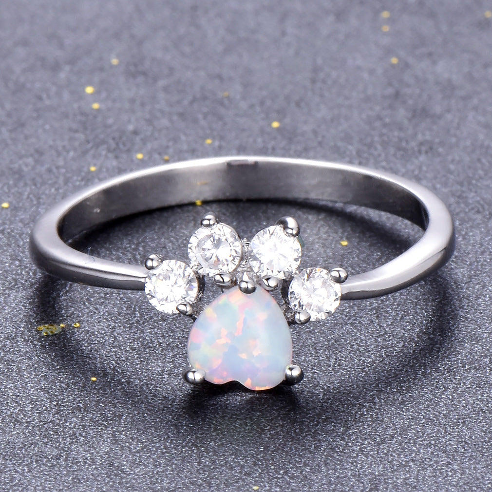Temperamental Minority Design Footprints Heart-shaped Opal Ring