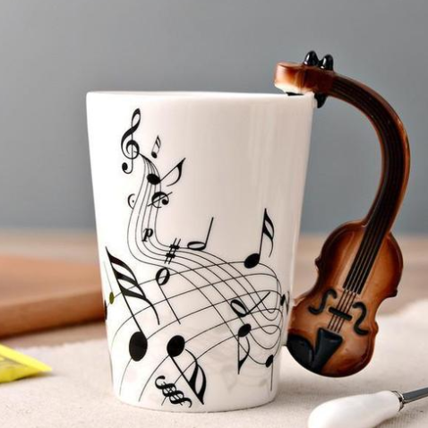 Coffee cup with Music Notes & Instrument Handle