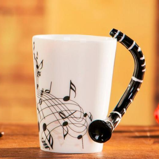 Coffee cup with Music Notes & Instrument Handle