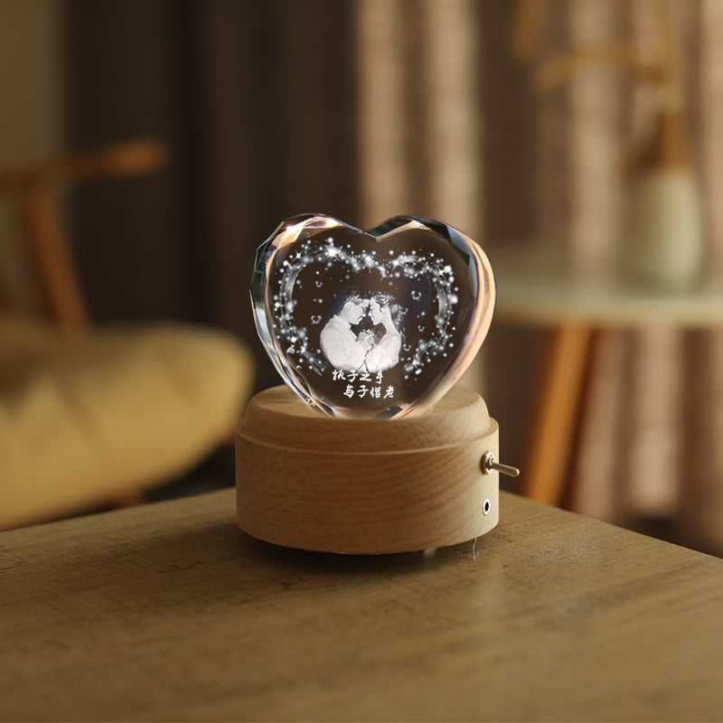 Creative Heart Crystal Music Box Wooden Luminous Music Box