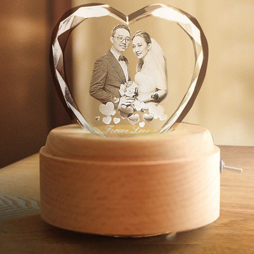Creative Heart Crystal Music Box Wooden Luminous Music Box
