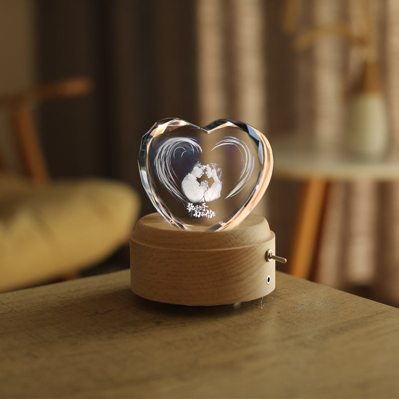 Creative Heart Crystal Music Box Wooden Luminous Music Box