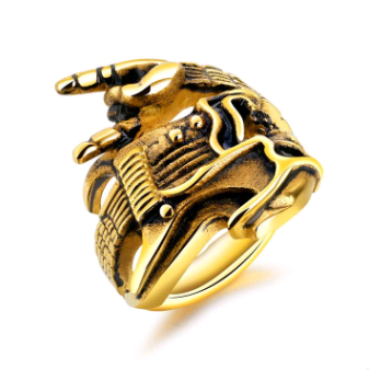 Titanium steel men's ring rock skull guitar