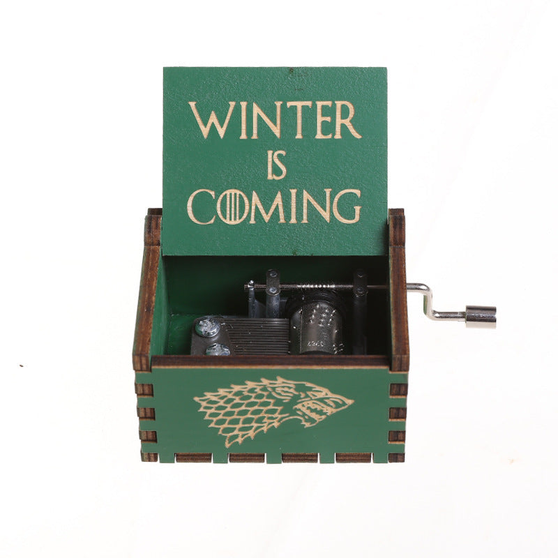 Wooden Music Box Classically Carved Hand-crank