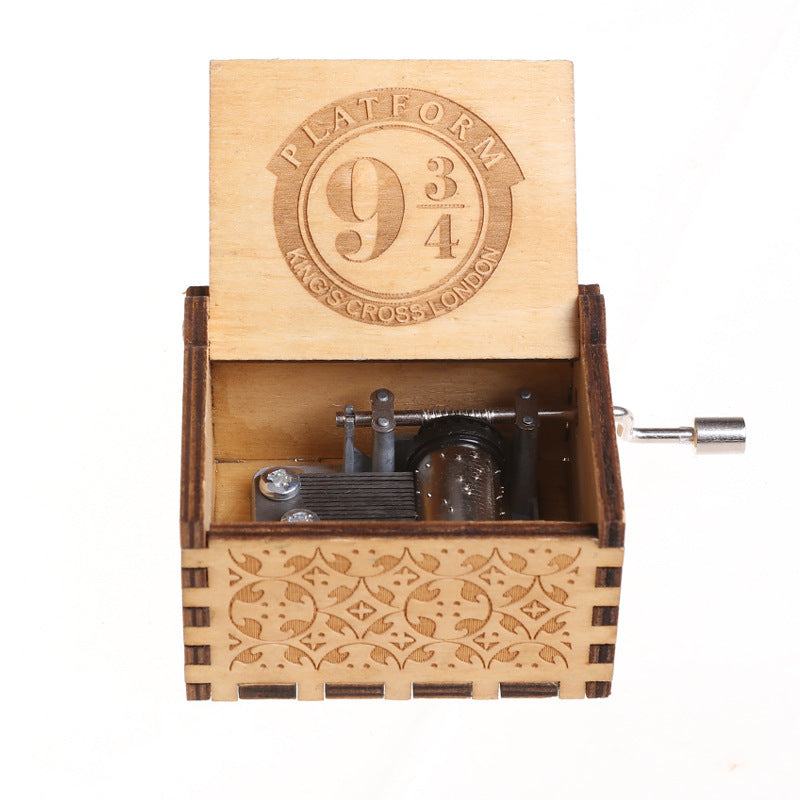Wooden Music Box Classically Carved Hand-crank
