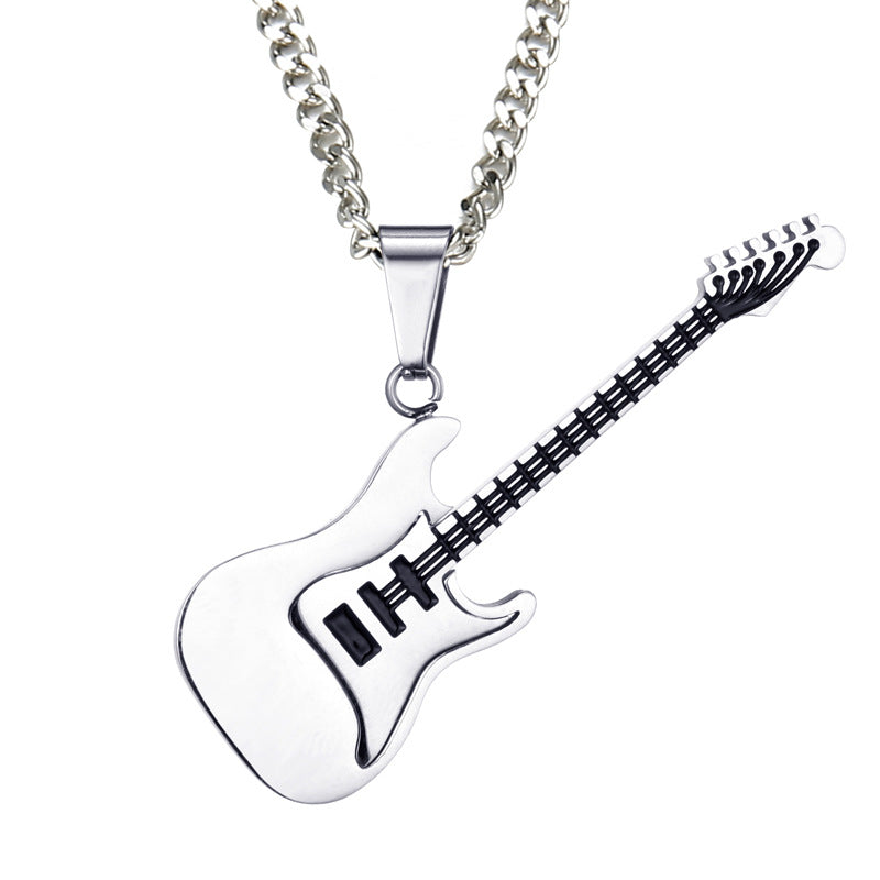 Stainless Steel Guitar Pendant Necklace