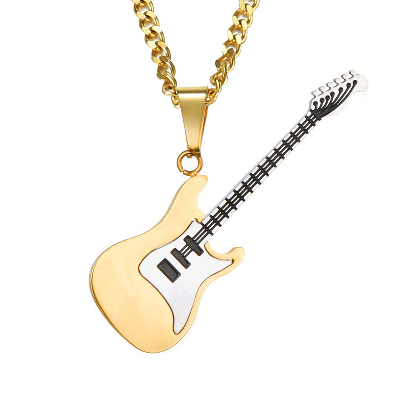 Stainless Steel Guitar Pendant Necklace