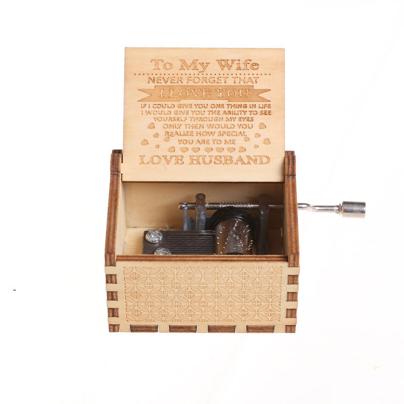 Wooden Music Box Classically Carved Hand-crank